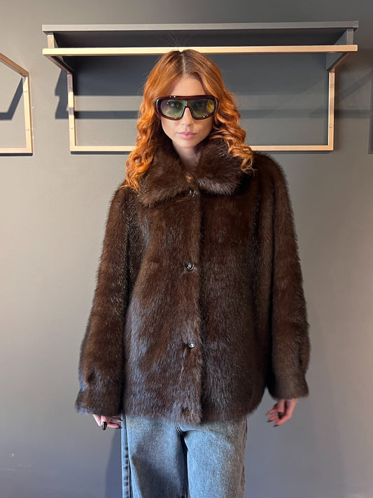 Cappotto in ecopelliccia con colletto VIVIENNE art. VGP12533195 colore marrone