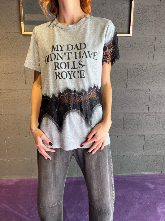 Tshirt con scritta e dettaglio pizzo TENSIONE IN art. 37721 colore panna e grigio