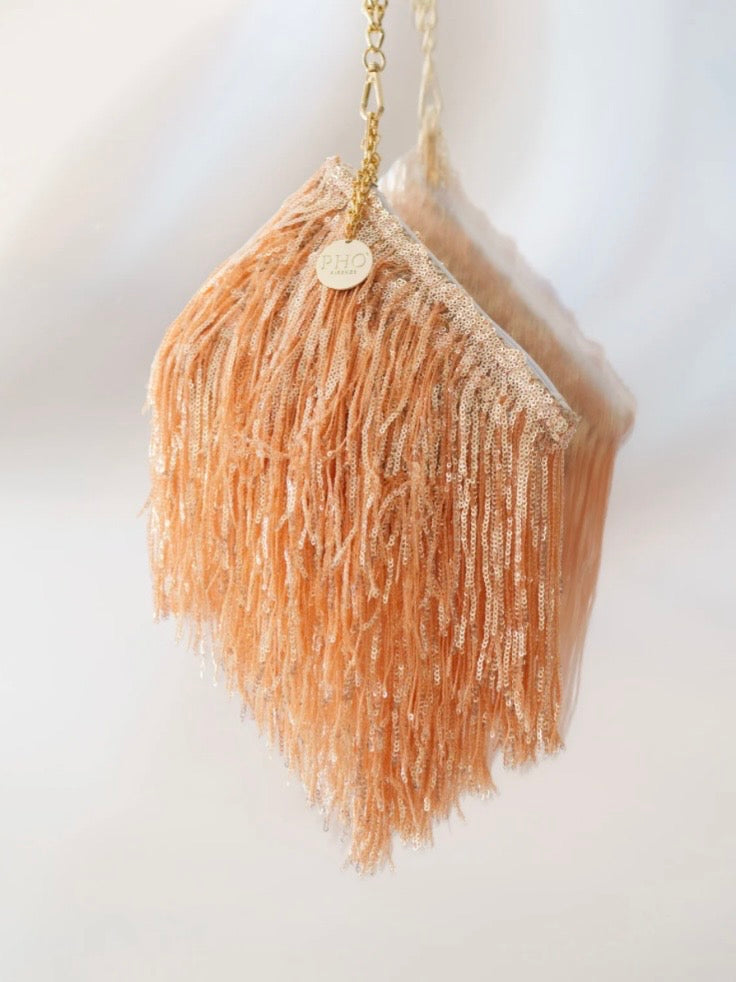 Pochette con frange pailettes con tracolla PHO FIRENZE art. 8023014 colore lemon, orange, green, acid green, water, champagne, fuxia