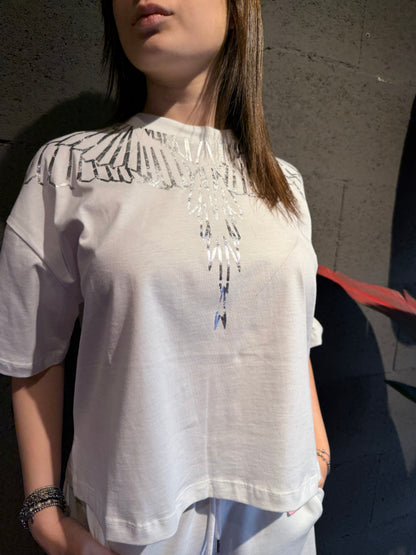 Maglia crop con stampa argento COUNTY OF MILAN art. 26ECM30115 colore bianco, nero