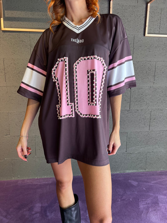 Maxi tshirt con numero con applicazioni perle THE LABO art. THE LABO10 colore marrone, nero