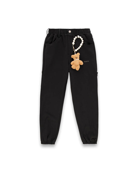 Pantalone in felpa con bottone e accessorio orsetto con catena perle DISCLAIMER art. 25IDS55356 colore panna e nero