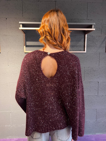 Maglione con brillantini con apertura dietro TENSIONE IN art. MHP520 colore bordeaux, verde, marrone