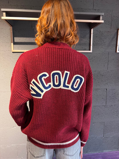 Cardigan con scritta logo dietro a coste larghe VICOLO art. 55072F colore bordeaux, grigio, verde