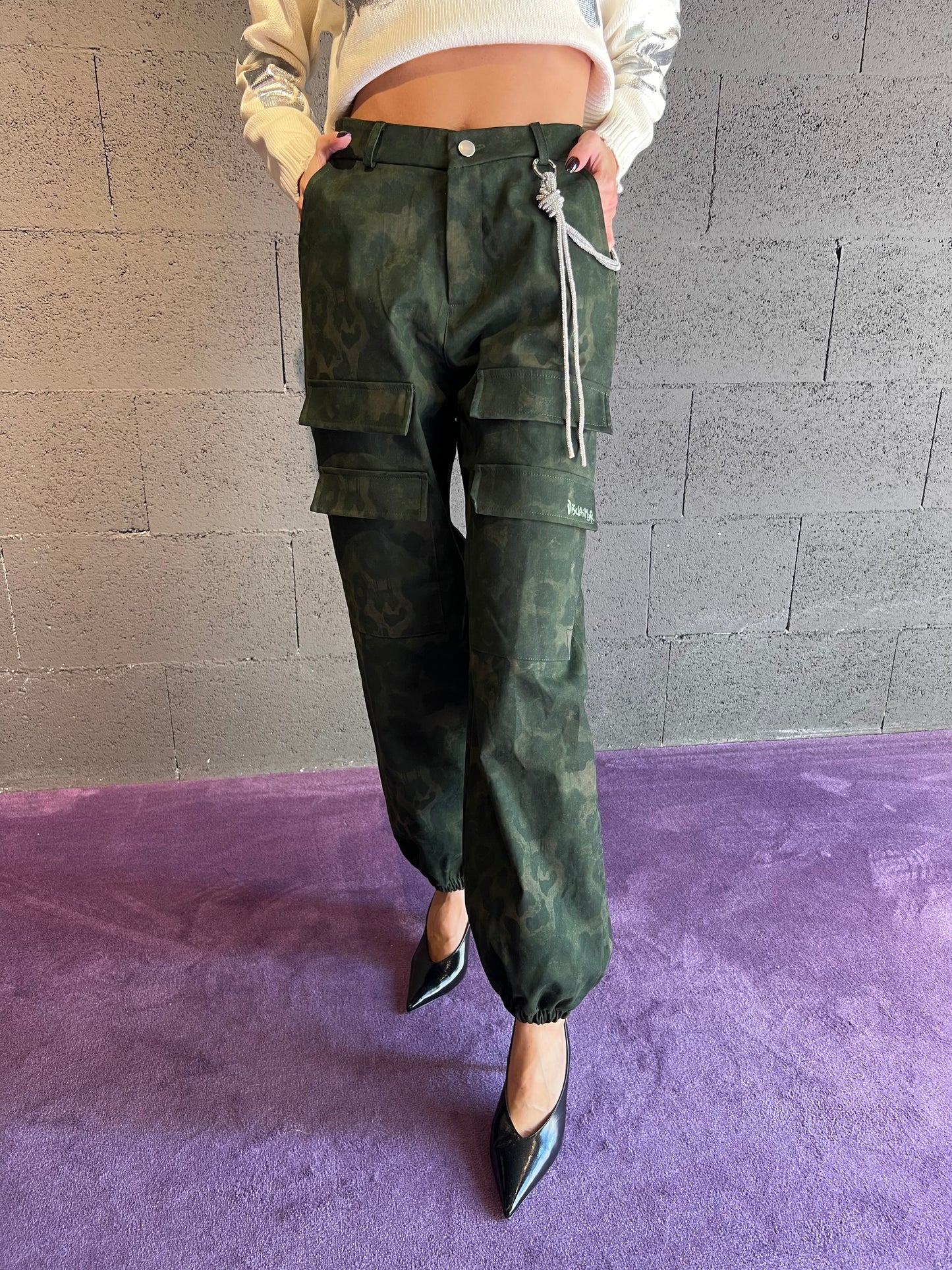 Pantalone cargo mimetico DISCLAIMER art. 25IDS55300 colore verde