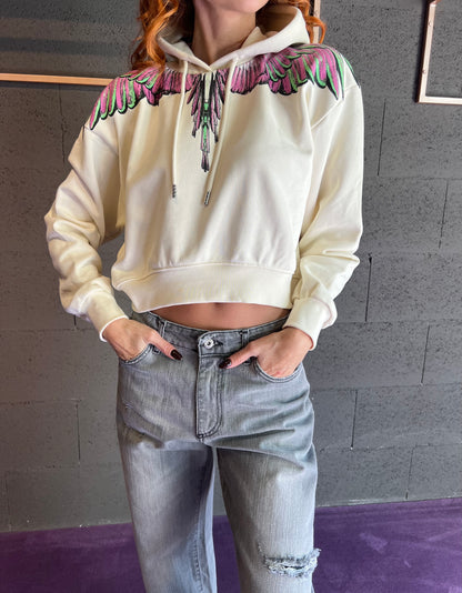 Felpa con cappuccio con logo iconico colorato MARCELO BURLON art. 25ICM30000 colore nero e panna