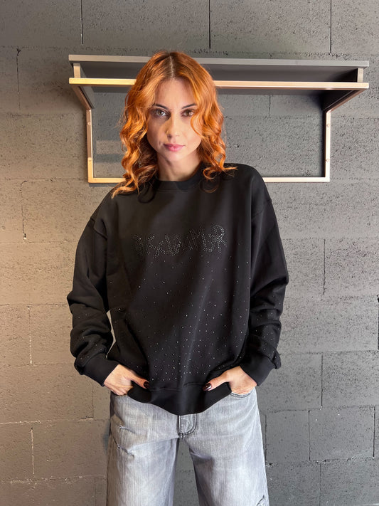 Felpa regular girocollo con logo strass DISCLAIMER art. 25IDS55308 colore nero e panna