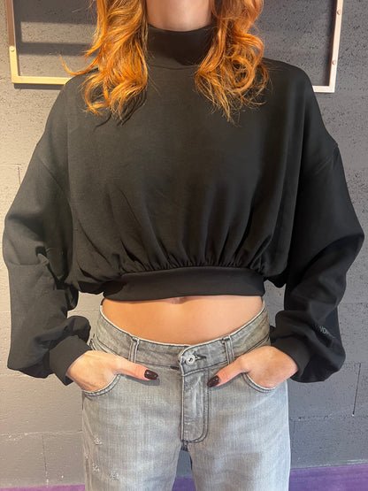 Felpa collo alto corta HINNOMINATE art. HMABW01993 colore nero e panna