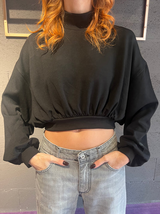 Felpa collo alto corta HINNOMINATE art. HMABW01993 colore nero e panna