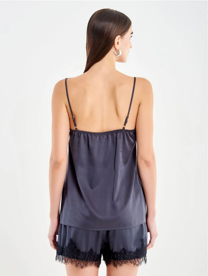 Top in raso con pizzo VICOLO art. TF0928 colore bordeaux, grigio e marrone