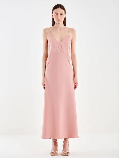 Abito in raso lungo con spacco VICOLO art. TAB0517 colore rosa e marrone