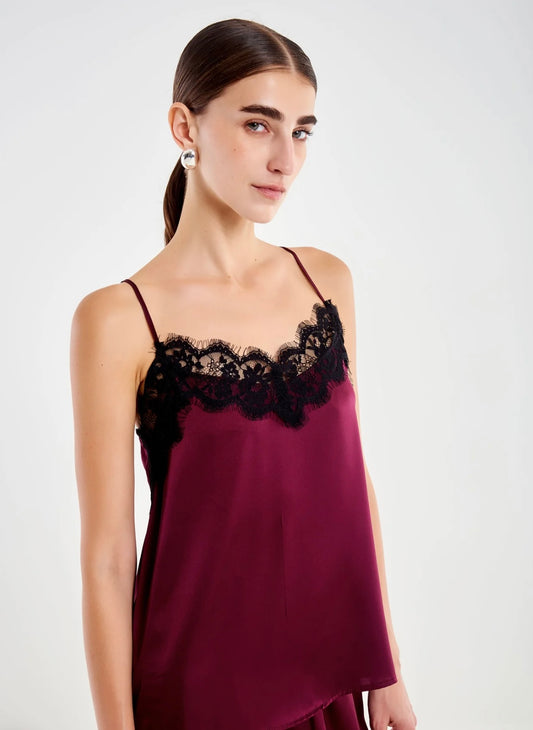 Top in raso con pizzo VICOLO art. TF0928 colore bordeaux, grigio e marrone