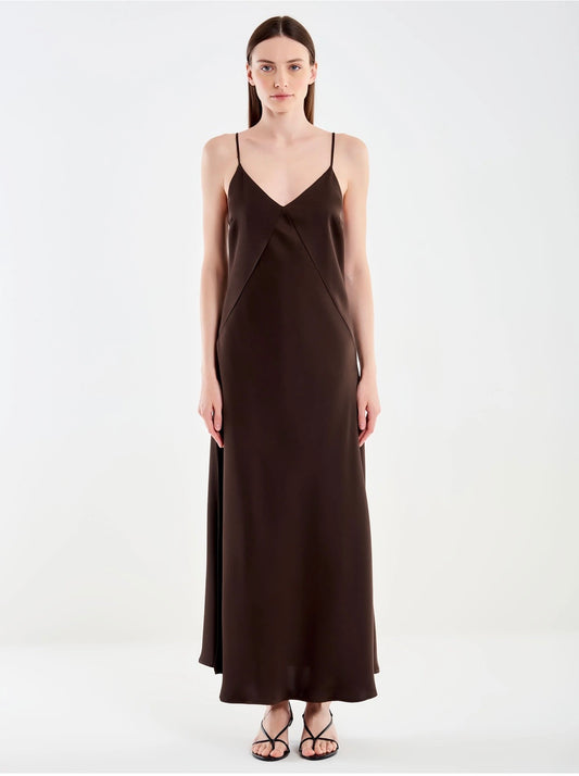 Abito in raso lungo con spacco VICOLO art. TAB0517 colore rosa e marrone