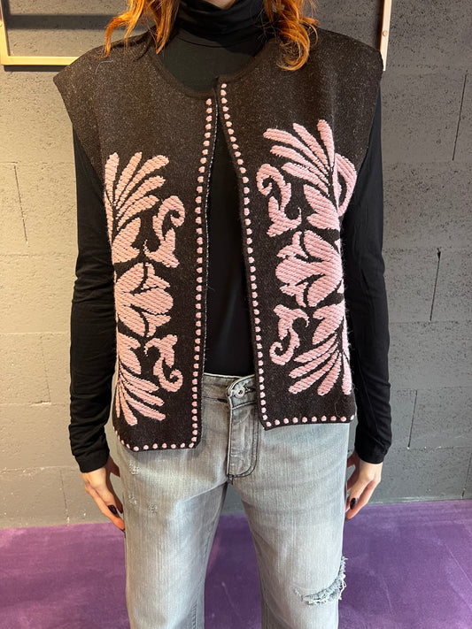 Gilet apeeto con ricamo damascato TENSIONE IN art. W5HMG35A400 colore panna e marrone
