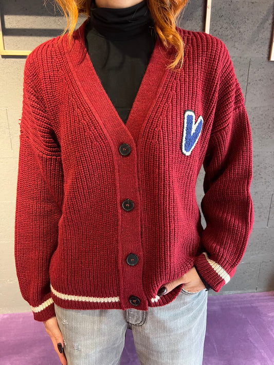 Cardigan con scritta logo dietro a coste larghe VICOLO art. 55072F colore bordeaux, grigio, verde