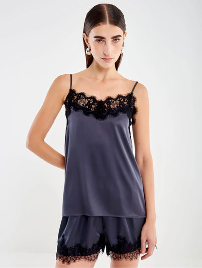 Top in raso con pizzo VICOLO art. TF0928 colore bordeaux, grigio e marrone