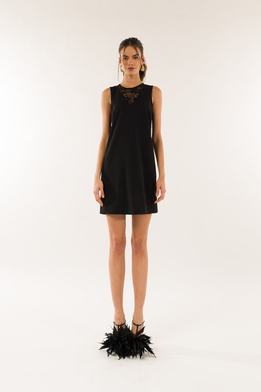 Abito a giro con inserti in pizzo kontatto B762N colore nero