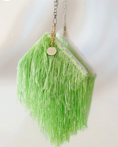 Pochette con frange pailettes con tracolla PHO FIRENZE art. 8023014 colore lemon, orange, green, acid green, water, champagne, fuxia