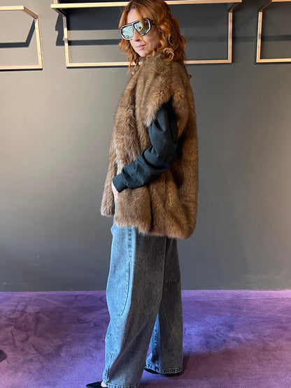Gilet in ecopelliccia VIVIENNE art. V814624 colore verde, beige, marrone, bordeaux