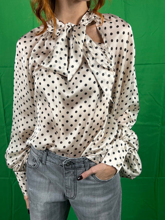 Casacca a pois con fiocco TENSIONE IN art. 26C642 colore marrone