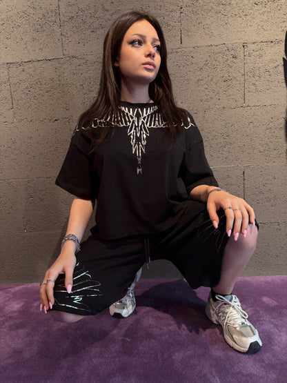 Maglia crop con stampa argento COUNTY OF MILAN art. 26ECM30115 colore bianco, nero