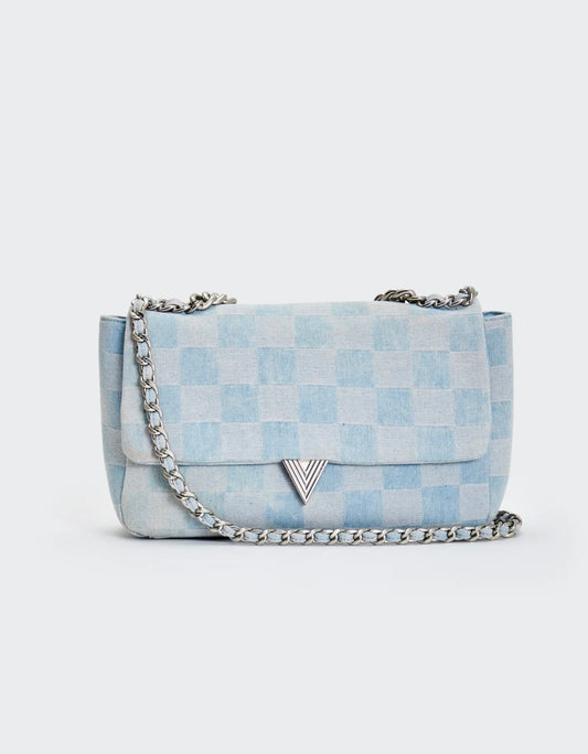 Borsa grande in jeans con manico e tracolla catena e jeans VICOLO art. XAB0016 colore celeste
