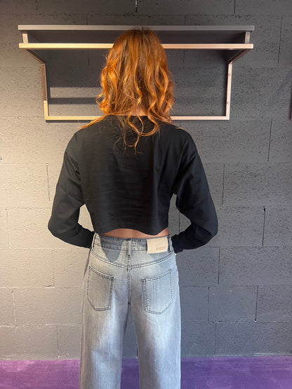 Tshirt crop basico in jersey a manica lunga HINNOMINATE art. HMABW01942 colore nero e bianco