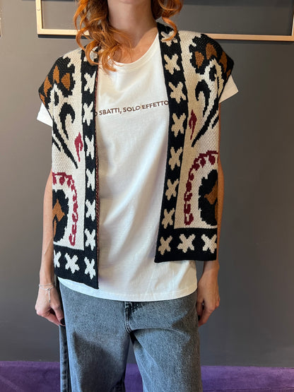 Gilet fantasia in maglia senza bottoni DIXIE art. L768YO35 colore panna