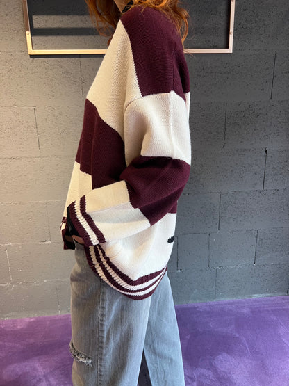 Maxi cardigan rigato con orsetto HAVEONE art. MFP-P130 colore verde, bordeaux