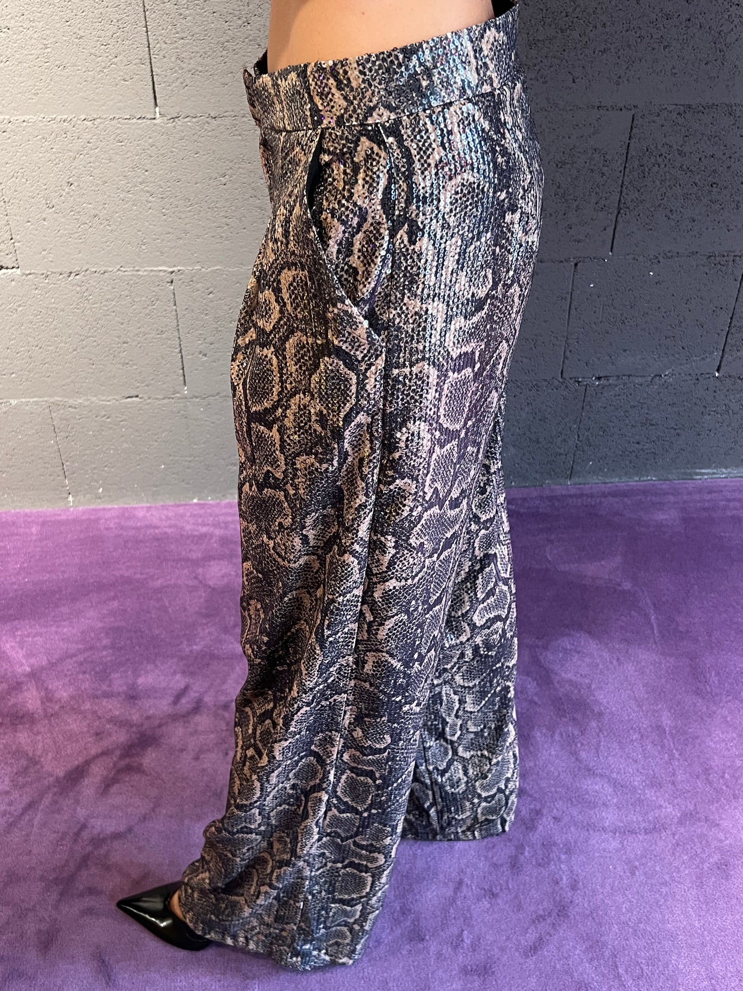 Pantalone pitonato con pailettes VIVIENNE art. VLD3461 fantasia pitonata