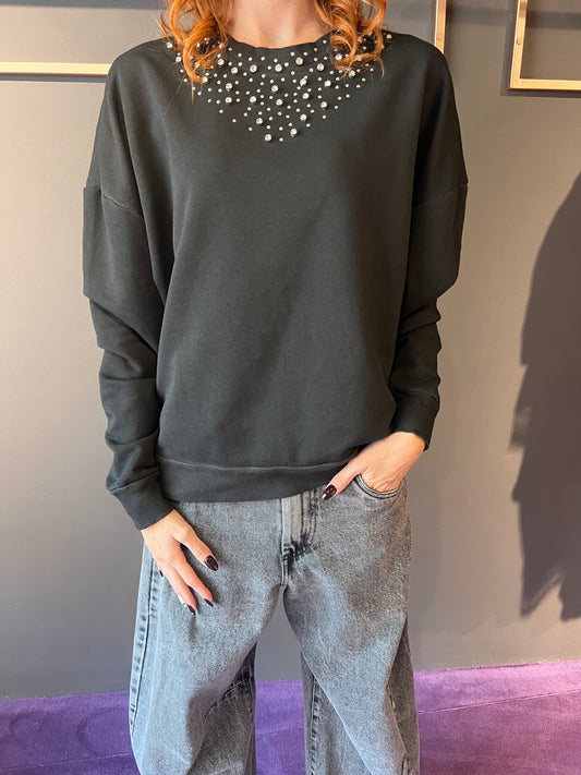 Felpa con collo in pietre HAVEONE art. FFW-P031 colore nero