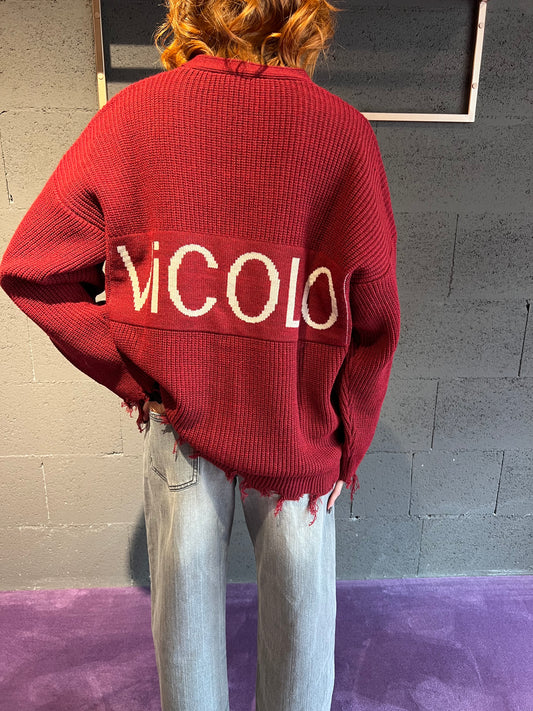 Cardigan a costine con stampa manica VICOLO art. 77119F colore bordeaux e verde
