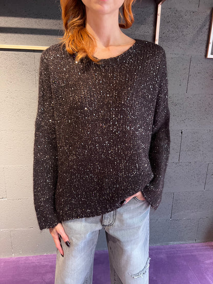 Maglione con brillantini con apertura dietro TENSIONE IN art. MHP520 colore bordeaux, verde, marrone