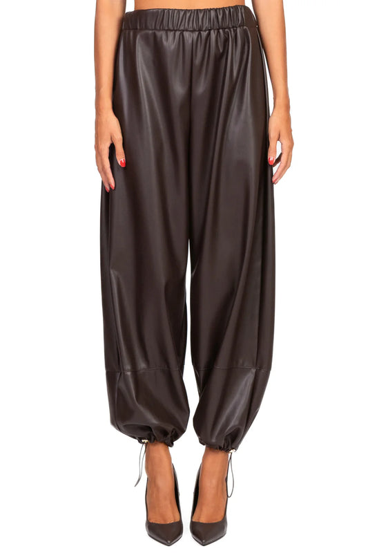 Pantalone in ecopelle con coulisse VICOLO art. TF1043 colore nero e marrone