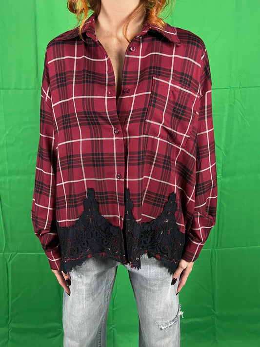 Camicia check con pizzo  TENSIONE IN art. FW250057 colore rosso