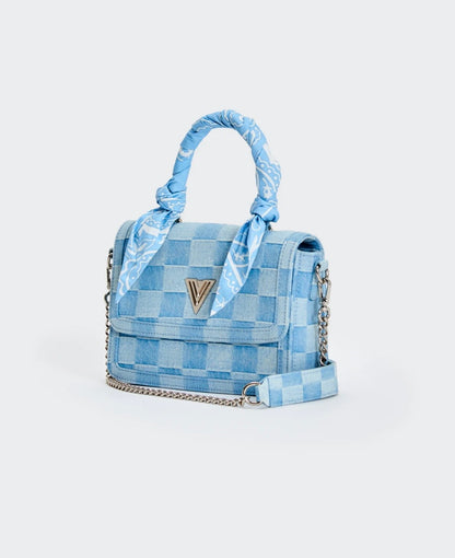 Borsa piccola in jeans con manico foulard VICOLO art. XAB0015 colore celeste
