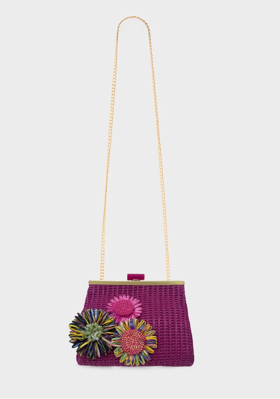 Pochette in rafia con applicazioni fiori NALI' art. SNPC0022 colore fucsia