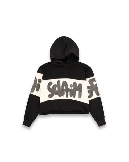 Felpa con cappuccio crop con scritta glitter logo DISCLAIMER art. 25IDS55312 colore nero e panna