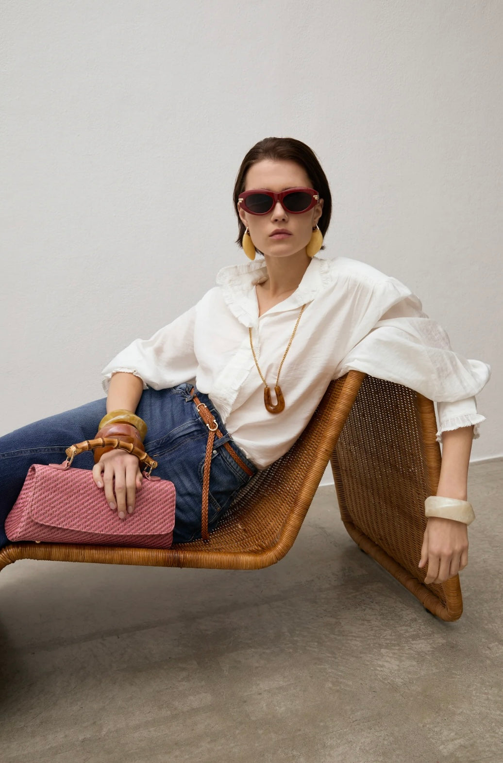 Borsa palma in paglia manico in bamboo NALI' art. GMBS0038 colore rosa