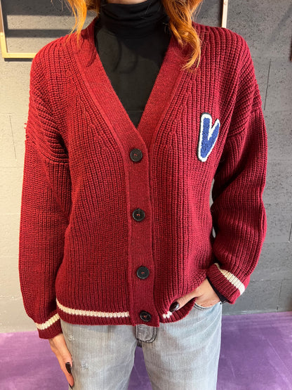 Cardigan con scritta logo dietro a coste larghe VICOLO art. 55072F colore bordeaux, grigio, verde