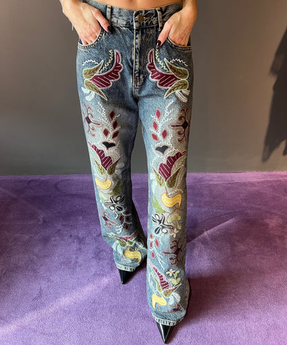 Jeans con ricami e toppe KONTATTO art. TU103N colore jeans