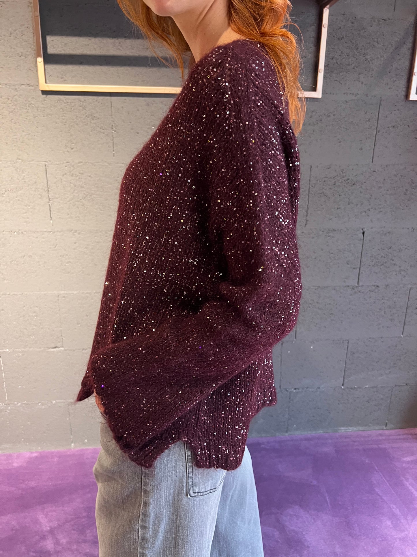 Maglione con brillantini con apertura dietro TENSIONE IN art. MHP520 colore bordeaux, verde, marrone