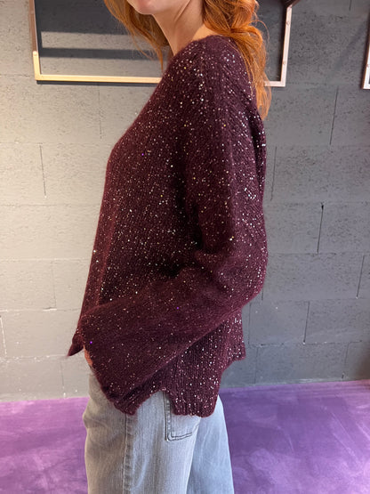 Maglione con brillantini con apertura dietro TENSIONE IN art. MHP520 colore bordeaux, verde, marrone