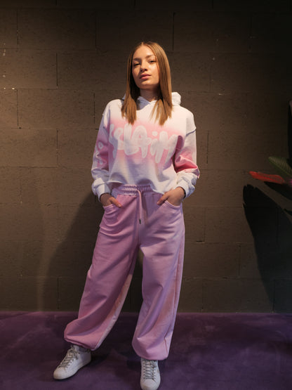 Felpa crop sfilacciata con scritta glitter DISCLAIMER art. 26EDS555574 colore bianco e nero