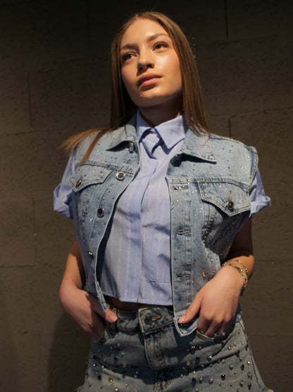 Gilet in jeans con strass BSB art. 229901 colore jeans