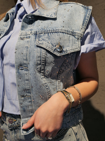 Gilet in jeans con strass BSB art. 229901 colore jeans