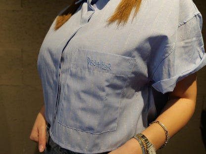 Camicia crop in cotone rigata DISCLAIMER art. 26EDS55621 colore bianco e celeste