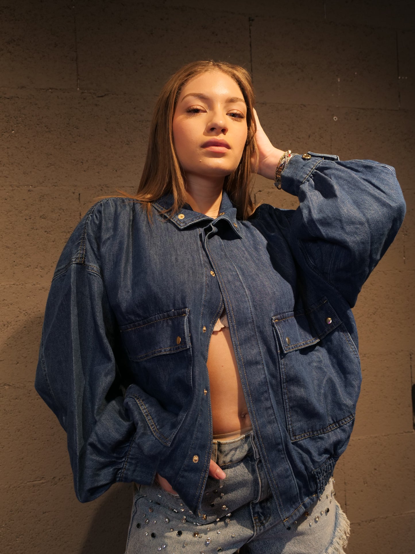 Bomber in jeans con tasconi BSB art. 217903 colore jeans