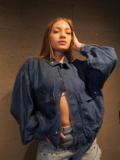 Bomber in jeans con tasconi BSB art. 217903 colore jeans