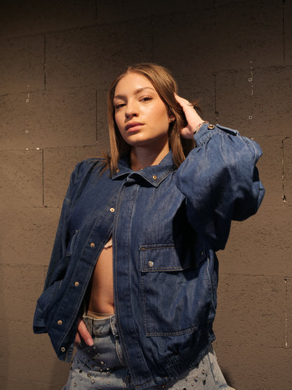 Bomber in jeans con tasconi BSB art. 217903 colore jeans